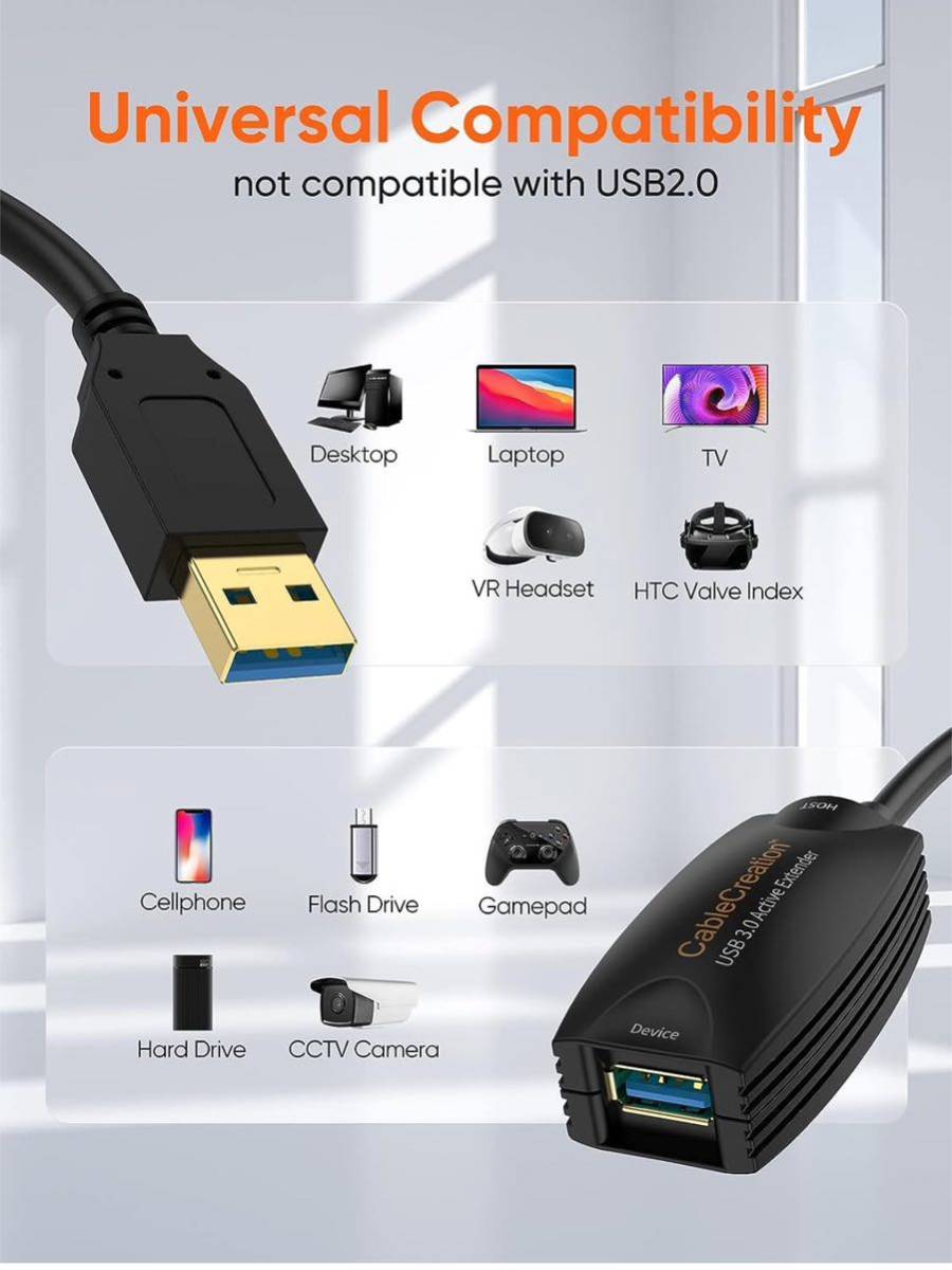 【開封のみ】CableCreation ★USB 3.0拡張ケーブル【NXPチップセット内蔵】 5Gbps高速データ転送ケーブル Oculus Rift VR対応、5M ブラック_画像3