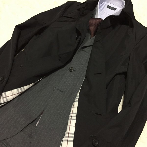 452＃[Burberry黑色標籤BURBERRY BLACK LABEL染色外套男士（L處）] Nova check尼龍黑色 原文:452#【バーバリーブラックレーベル BURBERRY BLACK LABEL ステンカラーコート メンズ (L位)】ノバチェック ナイロン ブラック