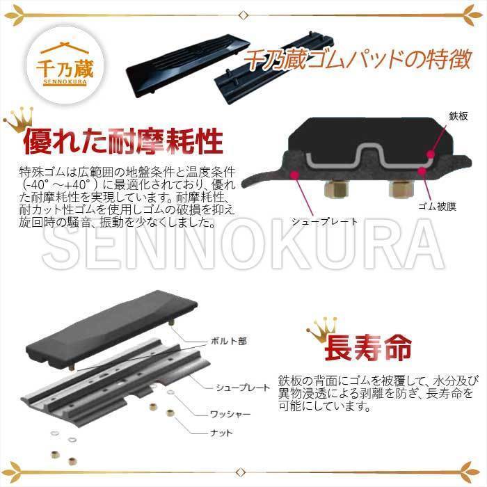 ゴムパッド 建機 E120B 500mm幅 4本ボルトタイプ 86枚セット 三菱/CAT_画像2