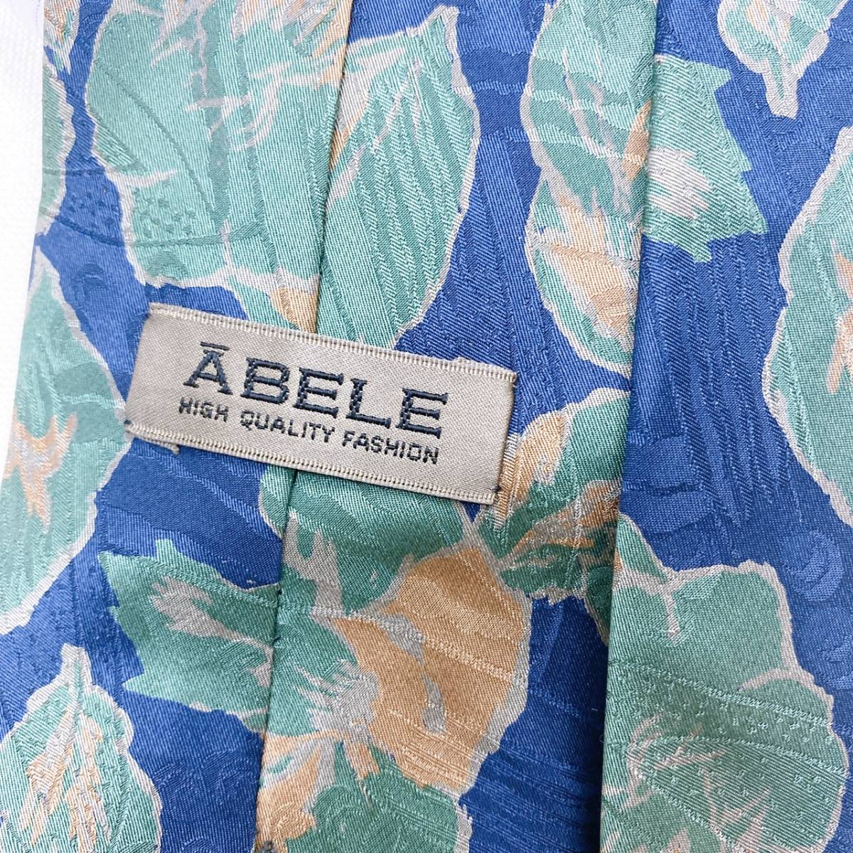 N343 美品◎ ABELE ネクタイ シルク100% 絹 日本製 国産 上質 総柄 グリーン ネイビー系_画像4