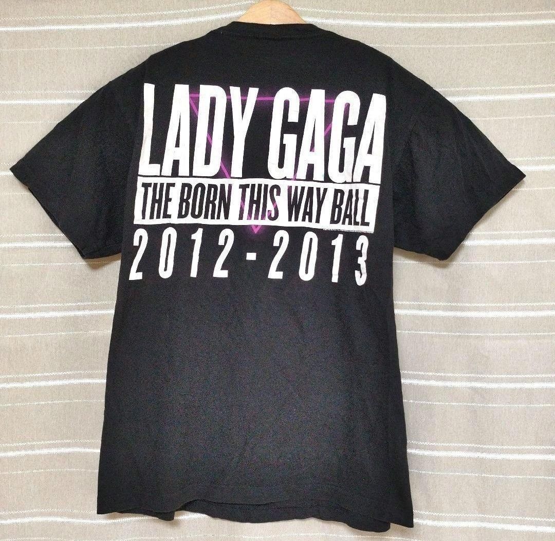 LADYGAGAレディガガバンドTシャツtシャツバンt Mミュージックデカロゴ黒 vintage