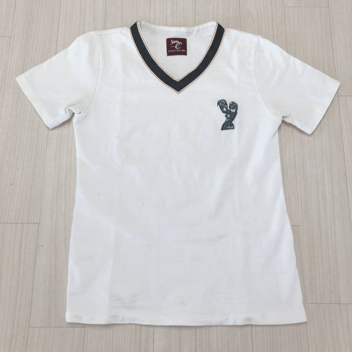 AS0900 CLUTCH clutch tops T-shirt short sleeves badge F size free size white cotton 100% cotton simple tei Lee casual 