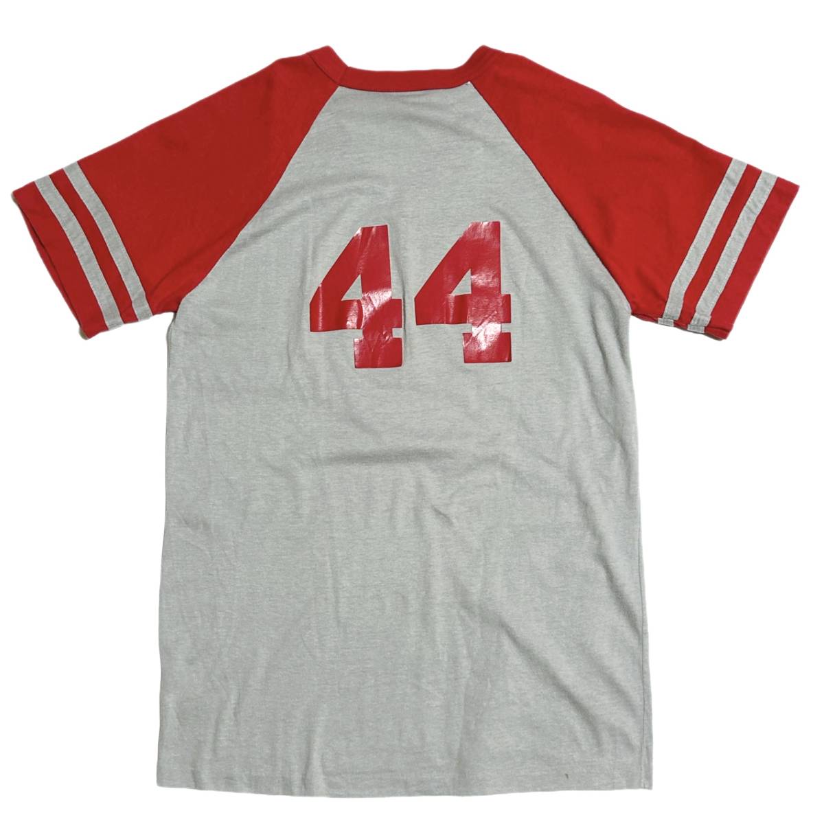 希少 USA製【 80s ビンテージ カレッジ ナンバリング Vネック ラグラン Tシャツ 赤グレー】古着 70s フットボール チャンピオン ラッセルの画像3