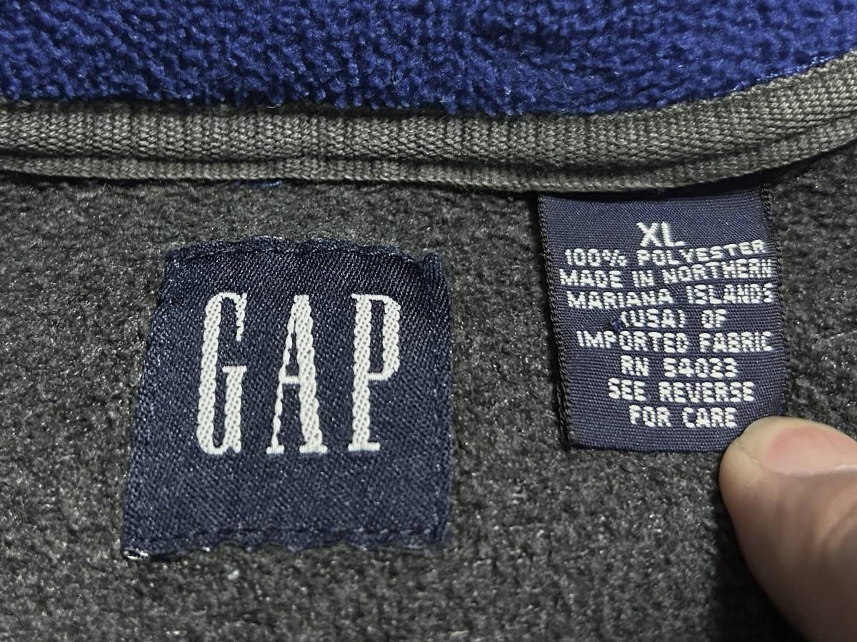 希少 USA製 【90s ビンテージ OLD GAP オールド ギャップ Vネック フリース カットソー スウェット ブルー】アメリカ Y2K  バイカラー