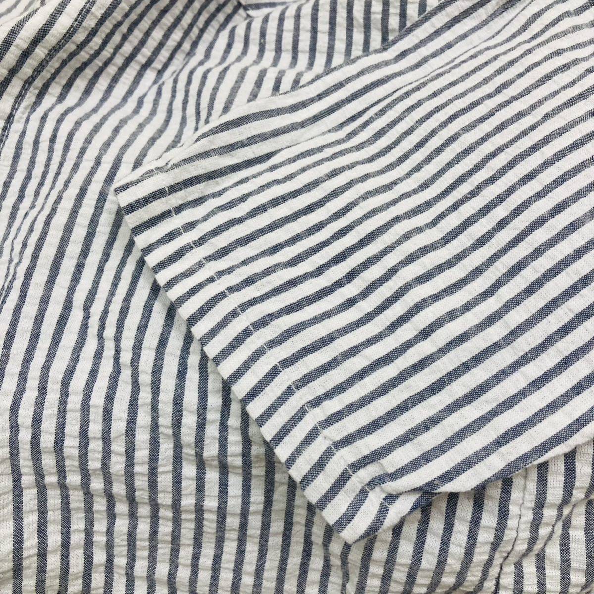 [ old clothes ]ELLE SPORT L sport stripe shirt long sleeve button with logo pyjamas gray stripe FREE size 