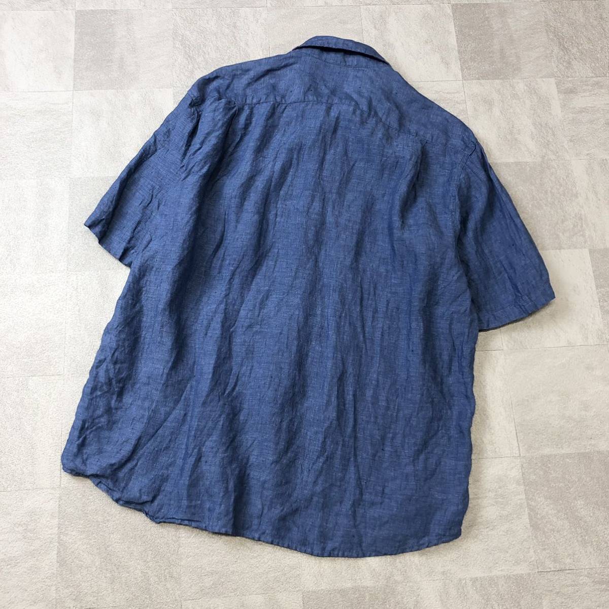 無印良品 無印 MUJI 半袖リネンシャツ 麻 半袖シャツ ブルー サイズXLの画像4