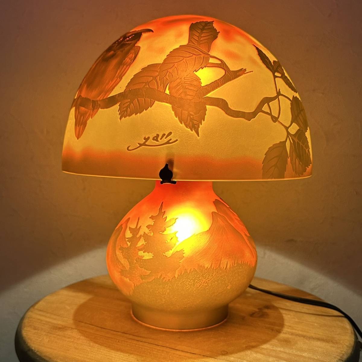 エミール　ガレ　・2灯ランプ　高さ　30ｃｍ　◆　フロア照明　ナイトスタンド　素晴らしい逸品　FQ509
