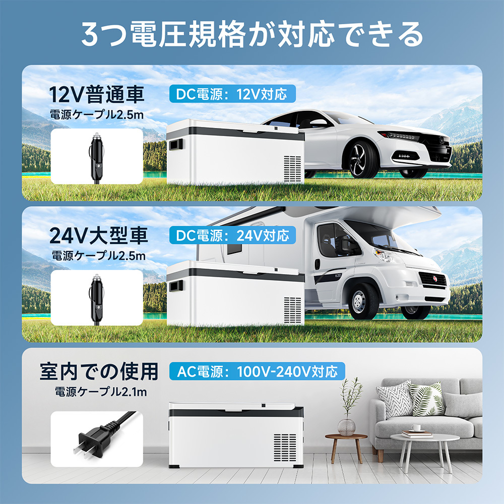 19L ポータブル冷蔵庫 車載冷蔵庫 ミニ冷蔵庫 小型 保冷庫 クーラーボックス 車中泊 大容量 キャンプ アウトドア AC DC 12V 24V 100V 