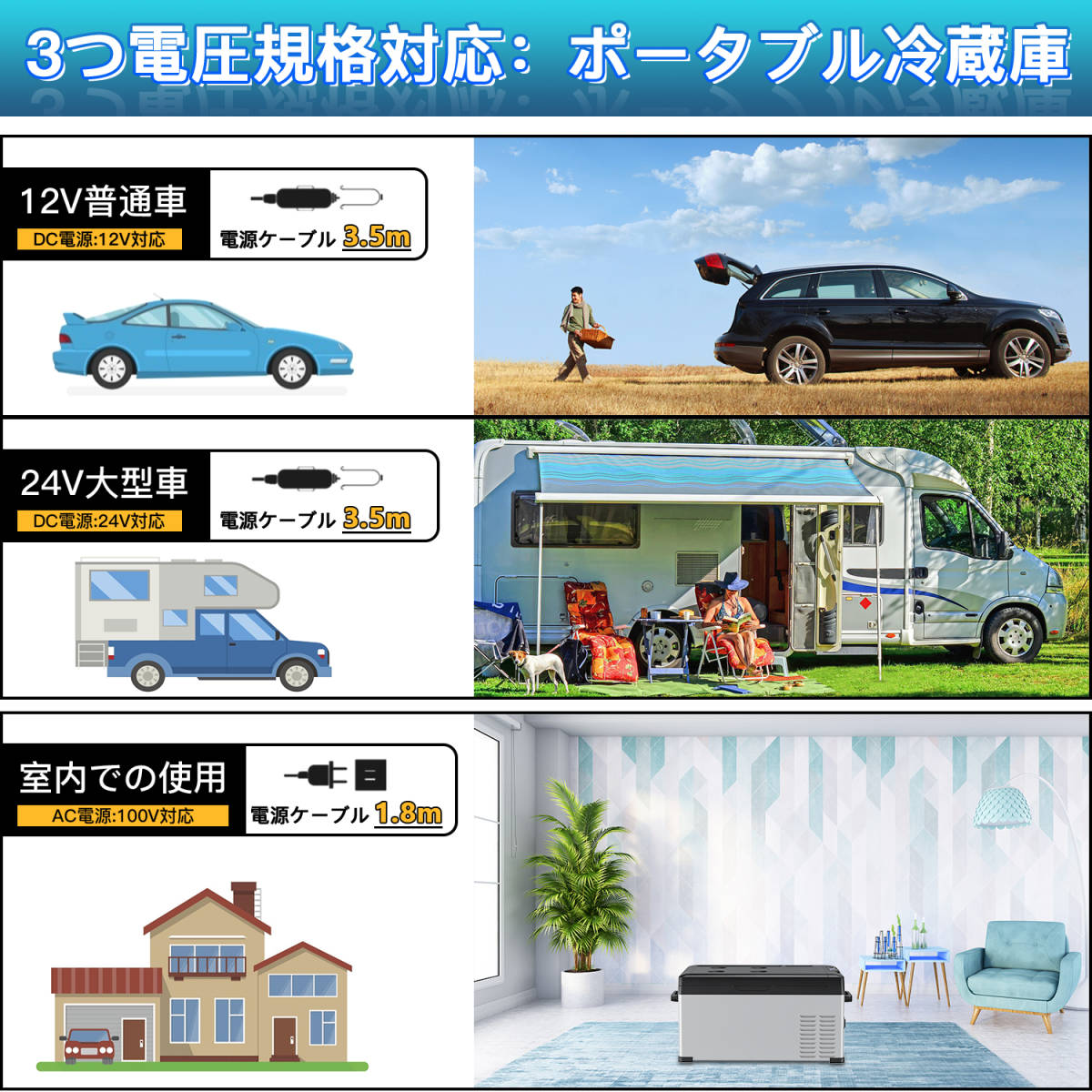 25L 車載冷蔵冷凍庫 急速冷凍 省エネ 静音 2WAY電源対応 DC12V24V/AC100V 車載庭家家両用 ポータブル冷蔵庫 日本語版取扱説明書付属