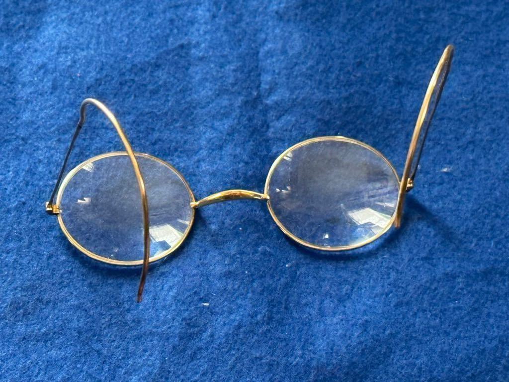 アンティーク　昭和初期頃の18金メガネ、(K18刻印)丸眼鏡、在銘、総重量約30g 珍品_画像6
