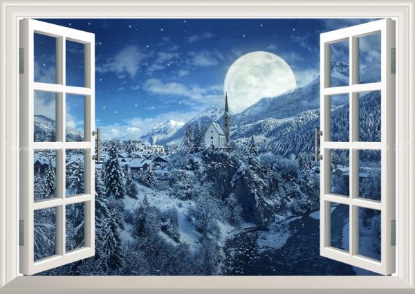 ヤフオク 窓仕様 銀世界の雪国と幻想的なスーパームー