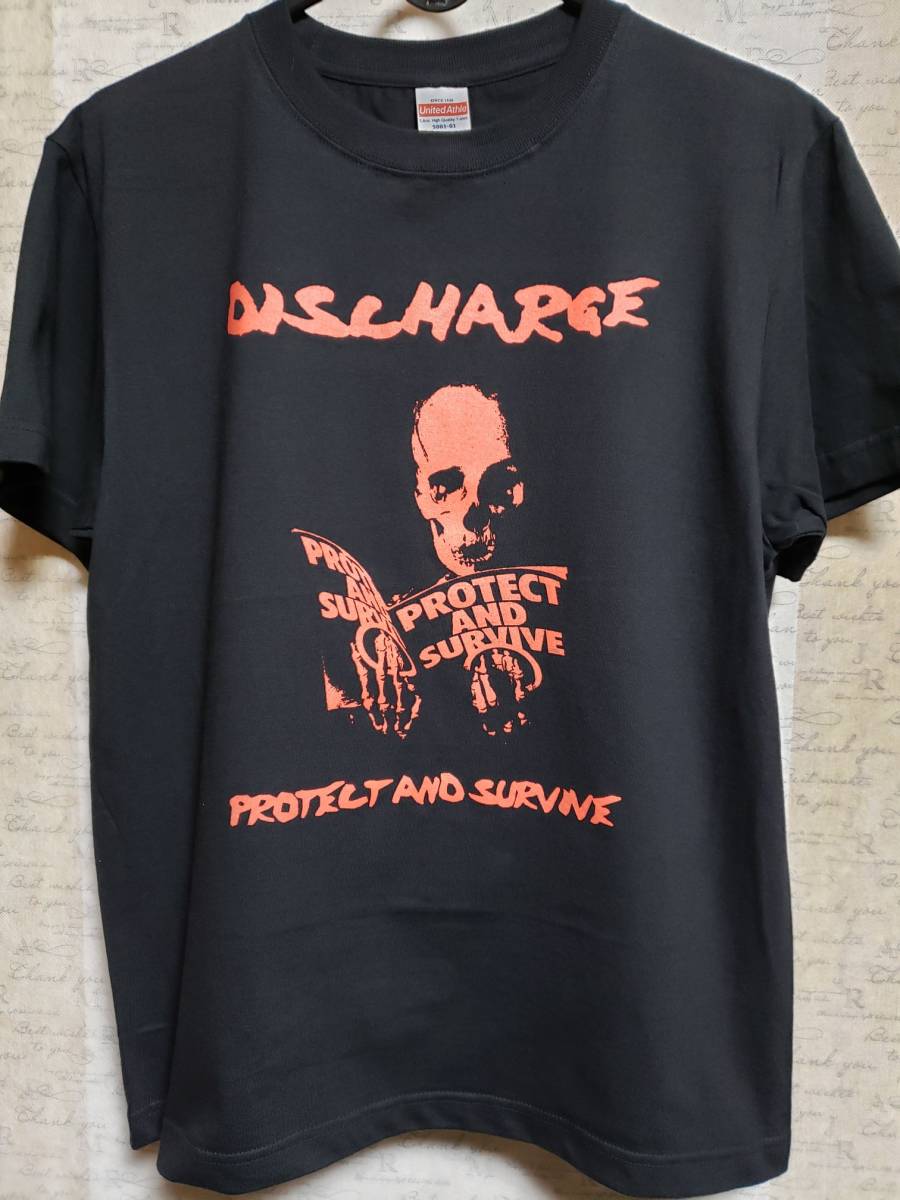 r12/DISCHARGE Ｔシャツ/黒×赤インクMサイズ// discharge disorder g.b.h chaos u.k. exploited crass amebix doom disclose_画像1