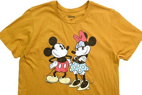 【Lサイズ】 ディズニー ミッキーマウス ミニーマウス キャラクター Tシャツ メンズL マスタード Disney ディズニーランド 古着 BA3732_画像3