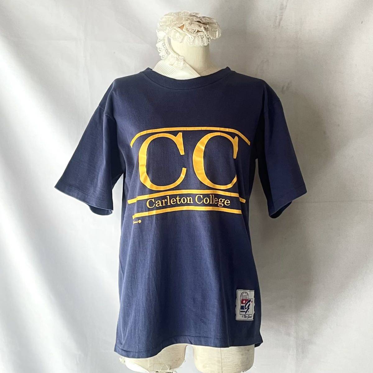 Made in USA CarletonCollege アメリカ製 ネイビーCC 半袖Tシャツ vintage_画像9