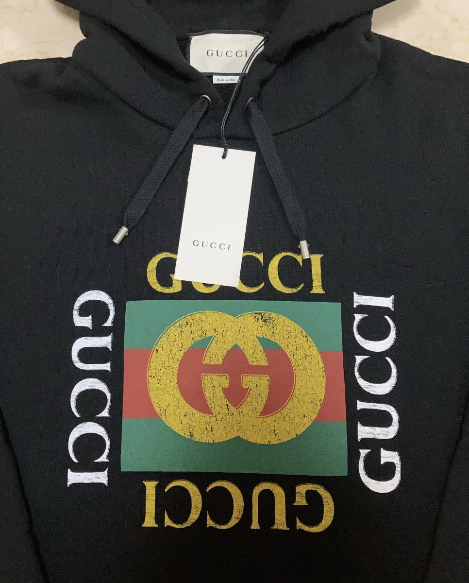 新品 GUCCI グッチ ブートロゴ スウェットパーカー M 黒 Tシャツ