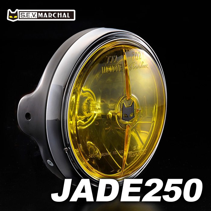 JADE250■汎用ケースにつきジェイド250に装着可■マーシャルヘッドライト　722・702　 黄レンズ 黒ケース　8415_画像1