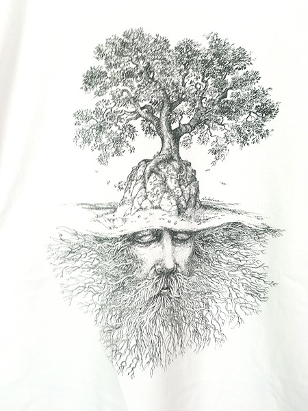 古着 USA製 Nicholson 「Tree Roots Man」 アート 長袖 Tシャツ ロンT L 古着_画像2