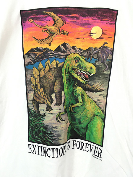 古着 90s USA製 Human-i-Tees 恐竜 イラスト アート Tシャツ L 古着_画像2
