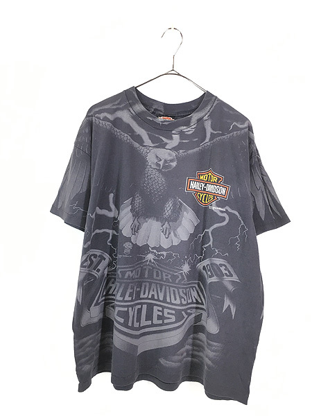 古着 90s USA製 HARLEY DAVIDSON イーグル サンダー パターン オールオーバー Tシャツ XL 古着_画像1