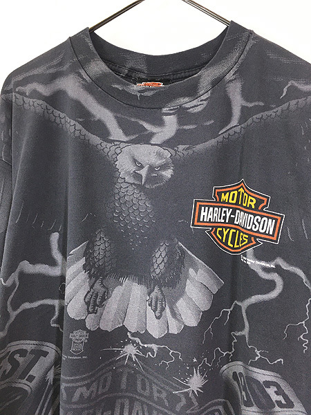 古着 90s USA製 HARLEY DAVIDSON イーグル サンダー パターン オールオーバー Tシャツ XL 古着_画像2