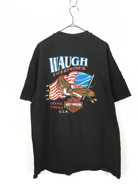 古着 90s USA製 HARLEY DAVIDSON イーグル シールド＆バー 発泡 プリント Tシャツ L 古着_画像3