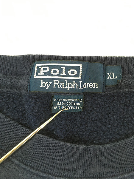 古着 90s Polo Ralph Lauren ポニー ワンポイント 「THE PHOENICIAN」 スウェット トレーナー 紺 XL 古着_画像6