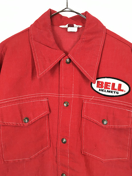 古着 70s Swingster 「BELL」 企業 パッチ レッド デニム シャツ ジャケット L 古着_画像2