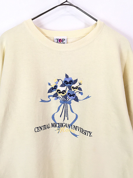 レディース 古着 90s USA製 「CENTRAL MICHIGAN UNIVERSITY」 花束 刺しゅう カレッジ スウェット トレーナー S 古着_画像2