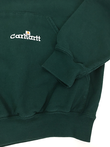 古着 90s USA製 Carhartt ワンポイント 刺しゅう スウェット パーカー 緑 M 古着_画像5