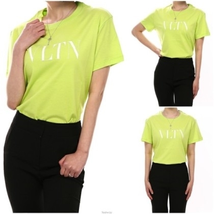 【VALENTINO｜ヴァレンティノ】VLTN ロゴプリントTシャツ ロゴTシャツ Tシャツ ネオンカラー 黄緑 M-L 即決