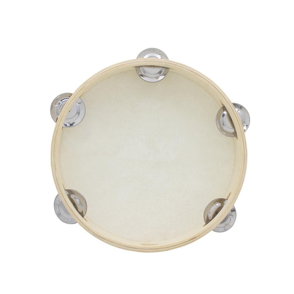  tambourine wooden sheepskin musical instruments education toy party 6 inch White dot