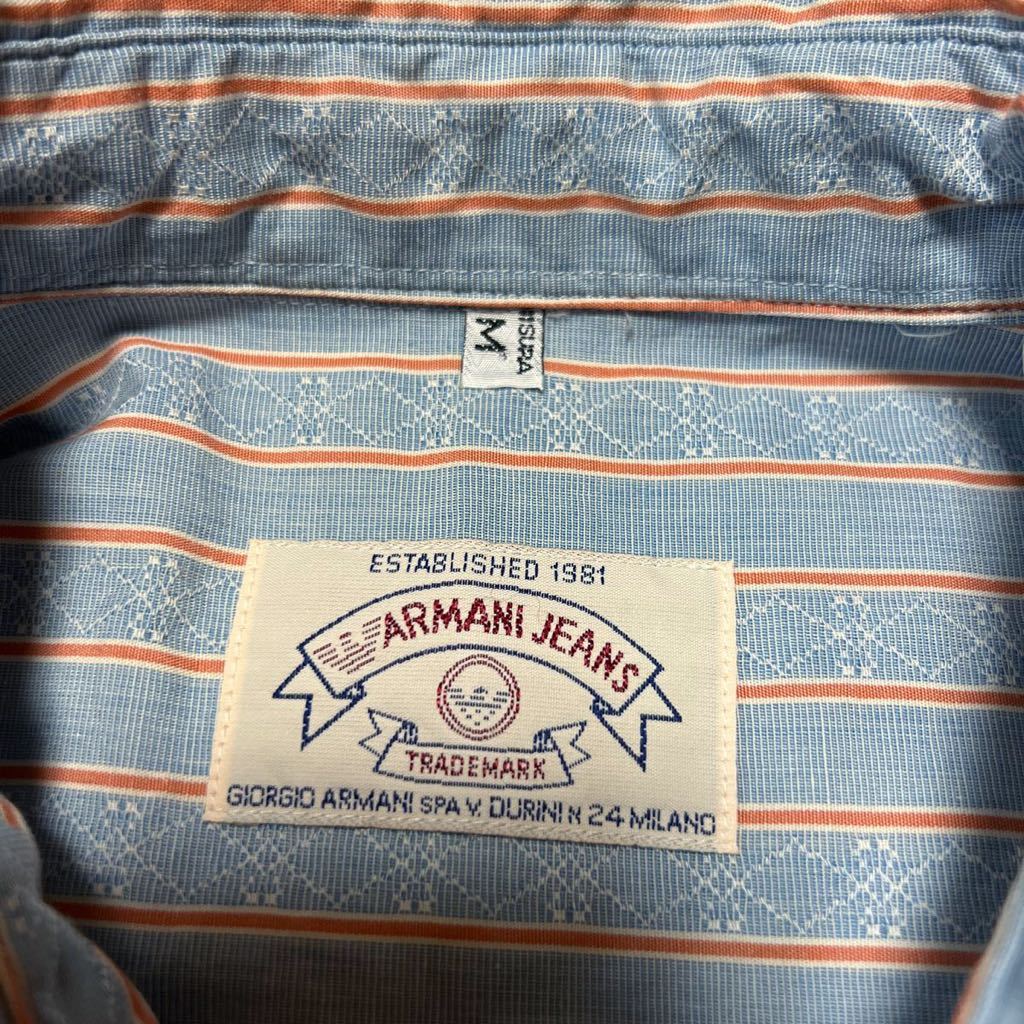 90s ARMANI JEANS アルマーニ GIORGIO ARMANI 総柄 ストライプ 民族 刺繍 半袖シャツ SIMINT INDUSTRIA ビッグサイズ_画像4