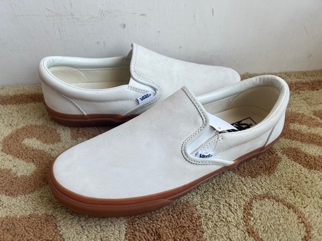 送料無料 白 1/2 us10 スリッポン VANS バンズ honey ヌバック ガム