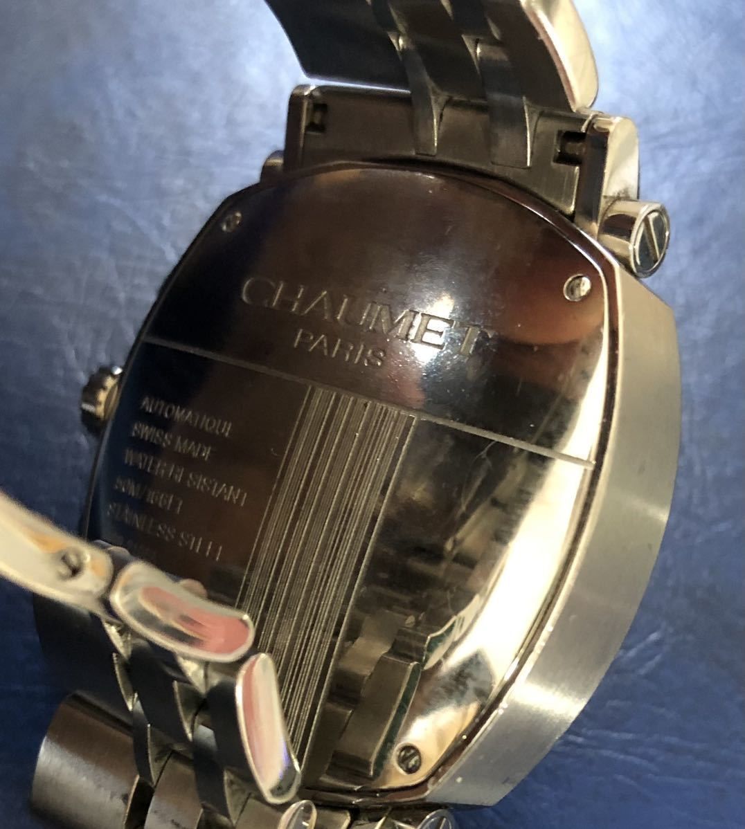 CHAUMET operation goods * Dan ti chronograph Date regular goods self-winding watch Chaumet AT automatique silver wristwatch rare ( control MT502)