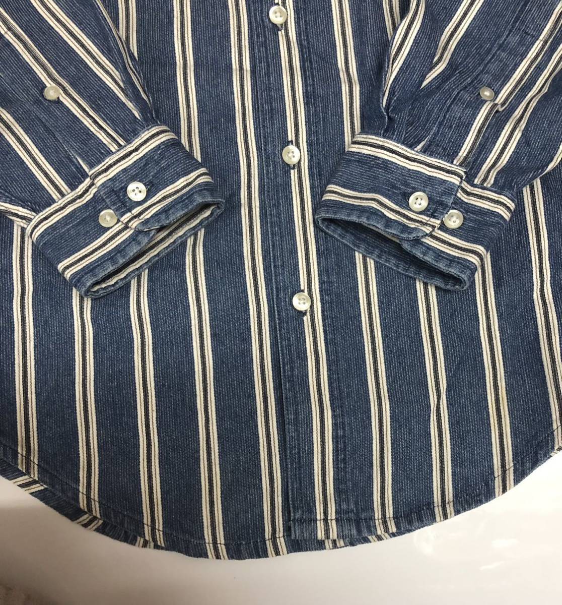 LLBean L e ruby n! stripe shirt M size cotton 100% big shirt long sleeve shirt 