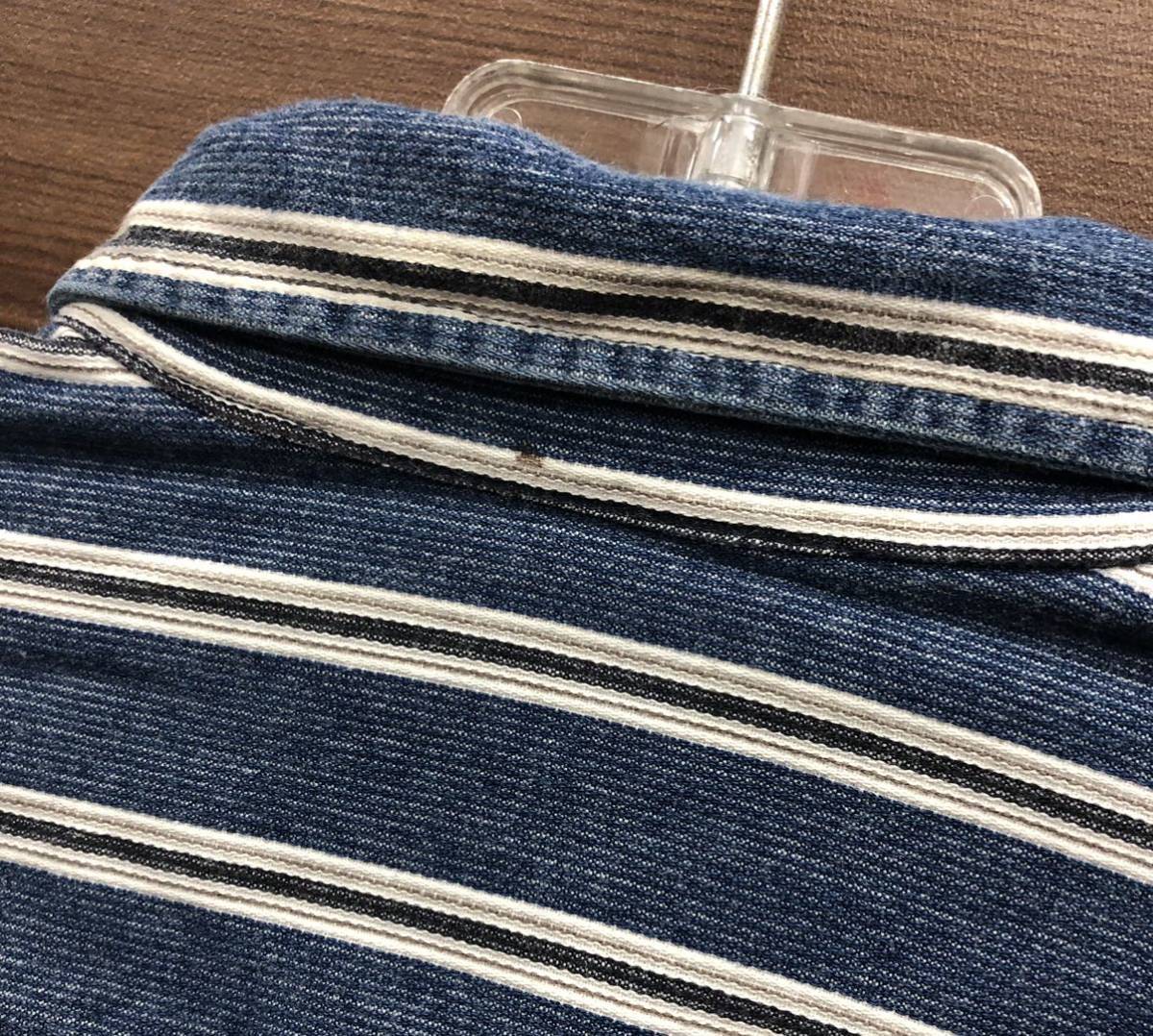 LLBean L e ruby n! stripe shirt M size cotton 100% big shirt long sleeve shirt 