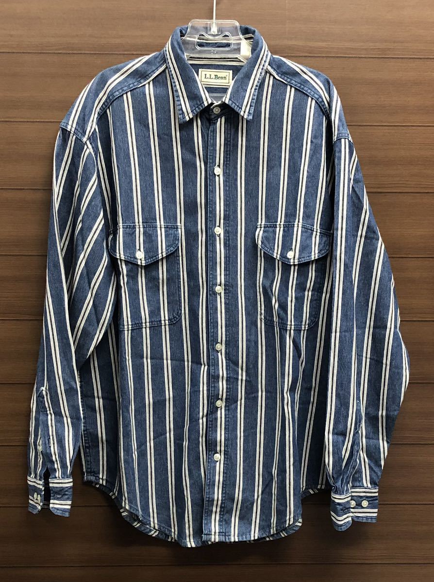 LLBean エルエルビーン ♪ ストライプシャツ Mサイズ 綿100％ ビッグシャツ 長袖シャツの画像1