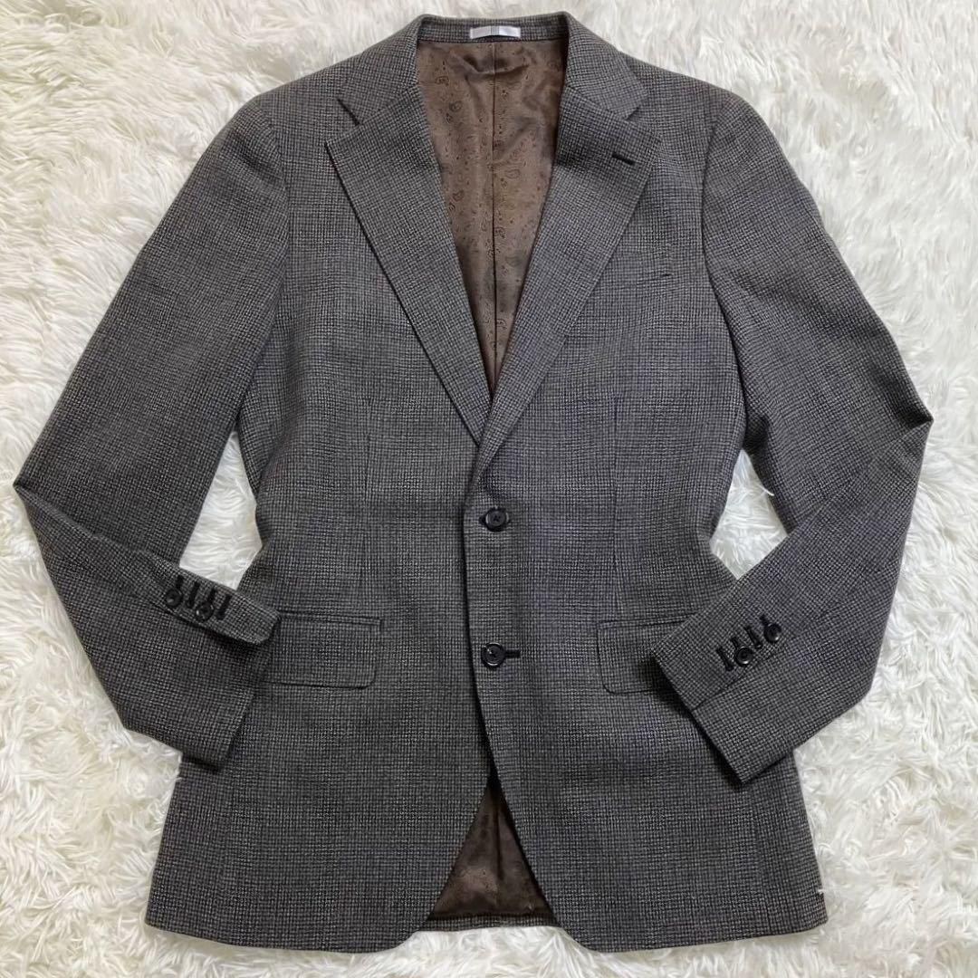 極美品◎エルメネジルドゼニア×スーツセレクト SUIT SELECT Zegna 千鳥格子 ペイズリー柄 シングル セットアップ ジャケット グレー系 L位_画像3