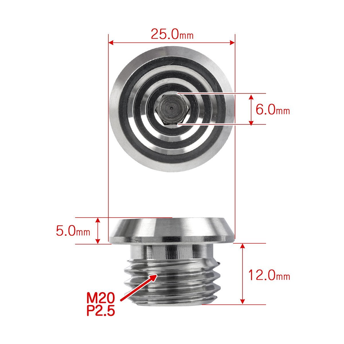 M20 P2.5 オイルフィラーキャップ ホンダ ヤマハ カワサキ ドゥカティ等 SUS304ステンレス製 六角穴 TH0491_画像4