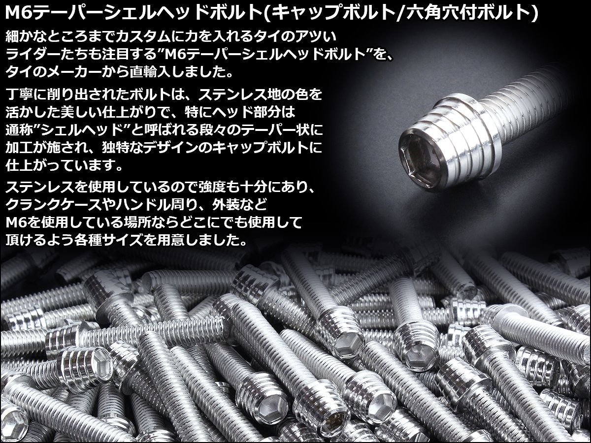 M6×15mm ステンレス テーパーシェルヘッドボルト キャップボルト クランクケース等エンジン周りに シルバー TB0249_出品はM6シルバーの15mmです。