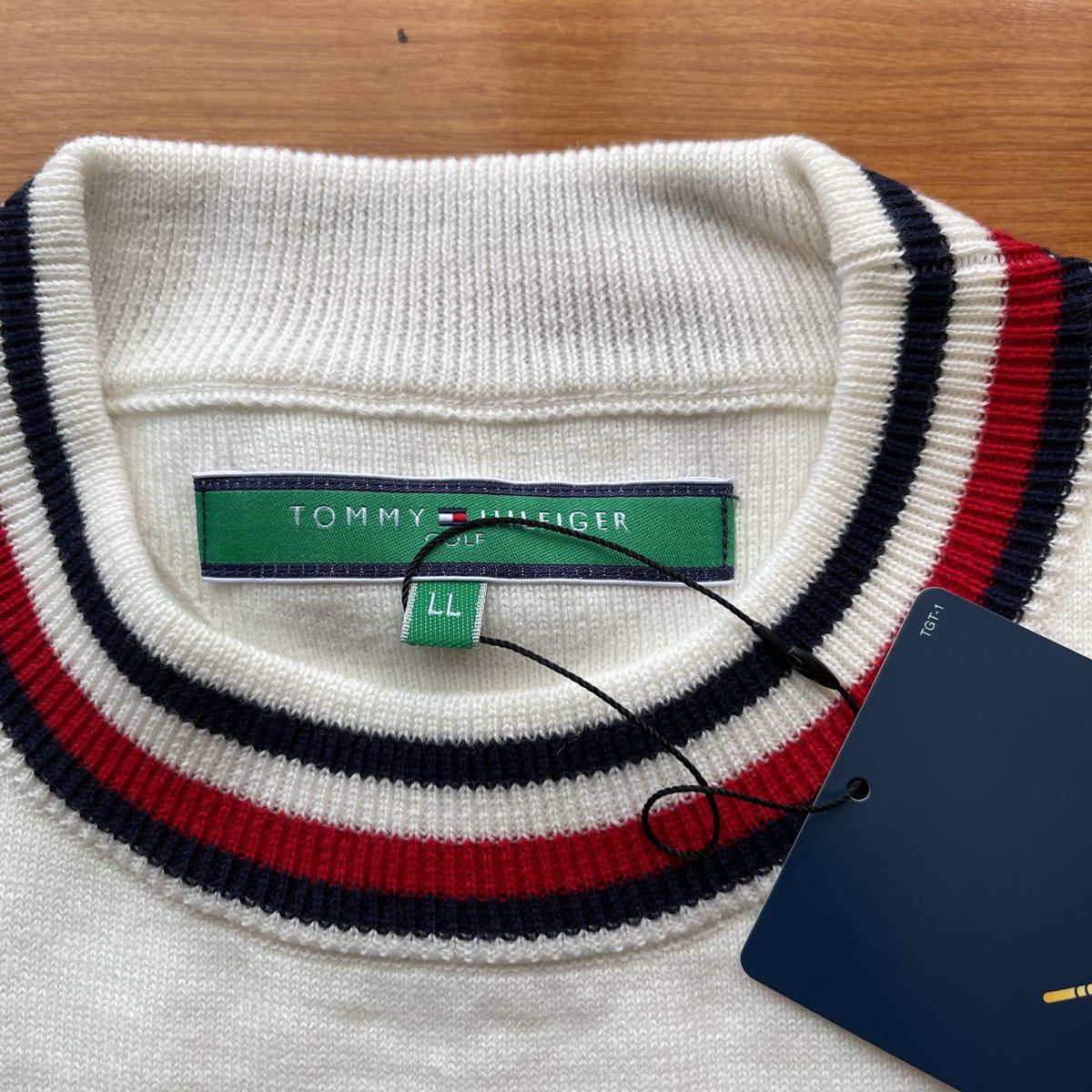 送料無料TOMMY HILFIGER GOLFトミーヒルフィガーWOMENS衿トリコベストWOOL混柔らか保温DRY速乾SIDEリブ編伸縮バックスリット(お買得LL)新品