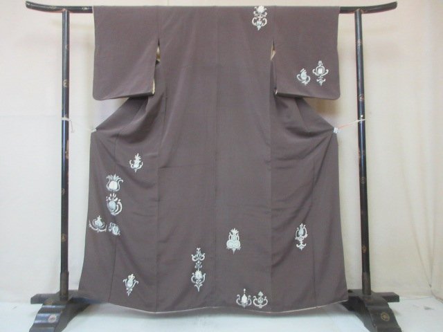 1円 良品 正絹 着物 訪問着 縮緬 アンティーク レトロ オリエンタル