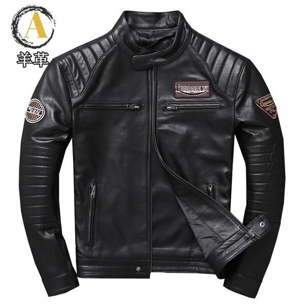  original leather jacket autumn winter sheep leather rider's jacket bike wear men's leather jacket lai DIN g jacket outer ram leather ja