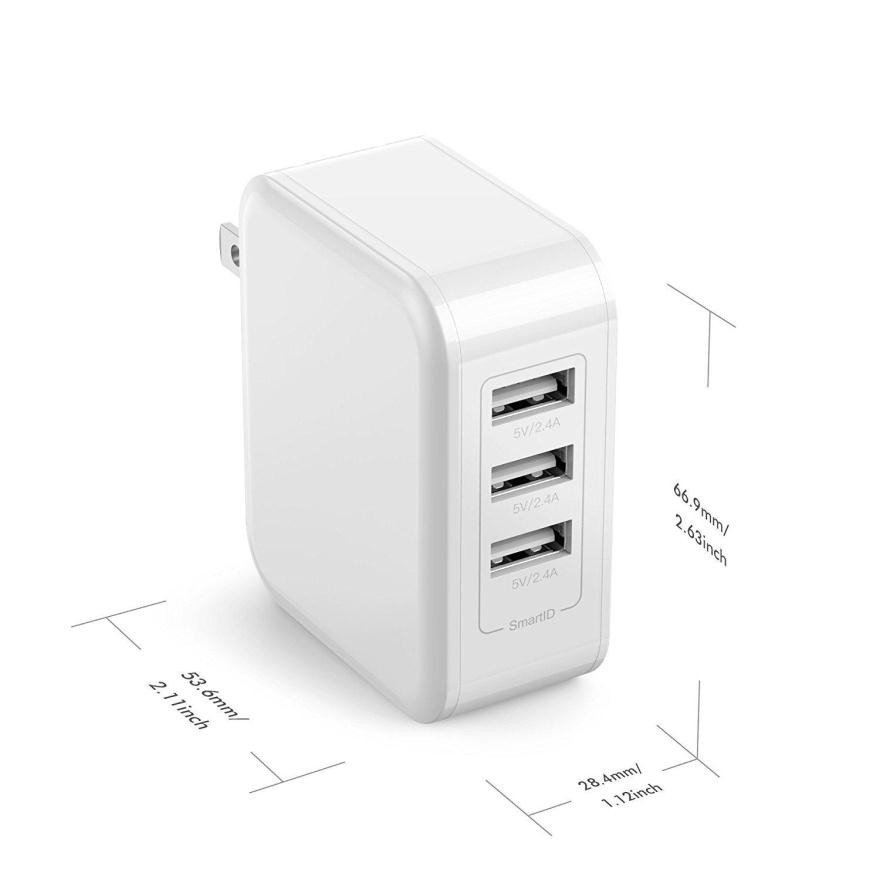 3 port USB charger 7.2A 36W folding type plug abroad correspondence iPhone smartphone tablet fast charger 