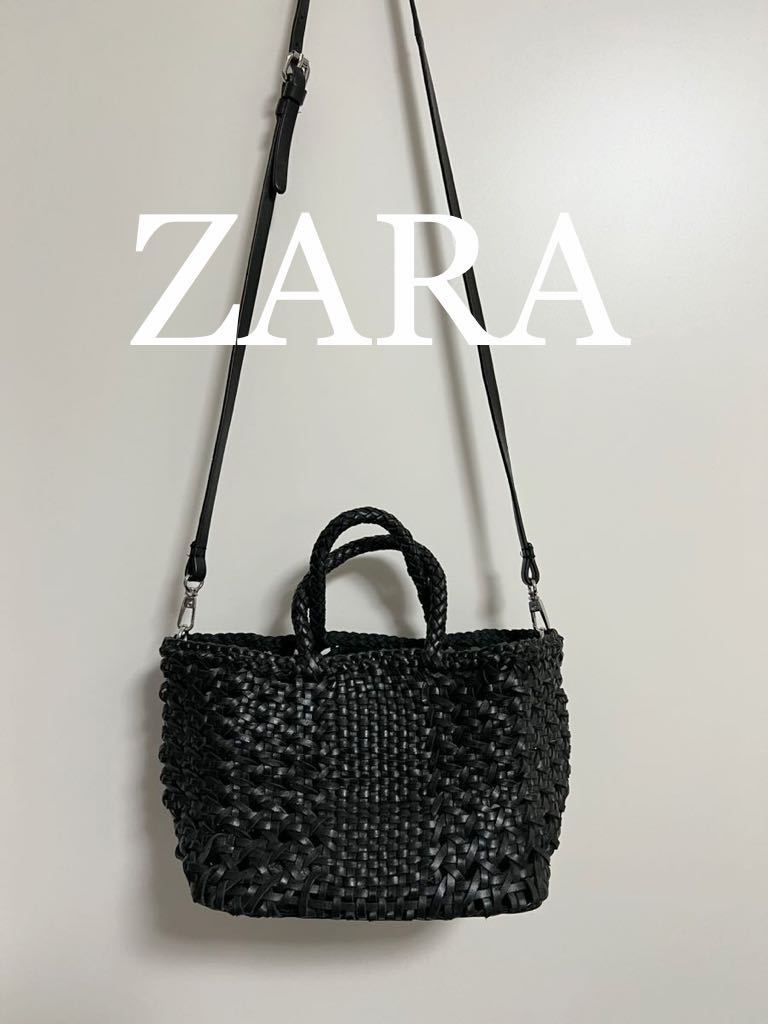 ZARA レザー　メッシュミニトートショルダーバッグ トートバッグ 編みバッグ