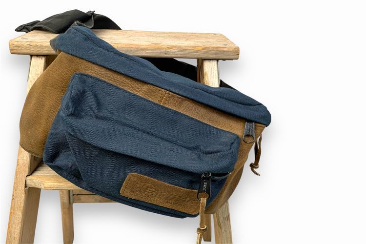 gdo стиль USA производства Vintage EASTPAK East упаковка морщина кожа кожа × нейлон поясная сумка темно-синий чай уличный сумка American Casual Street h23172