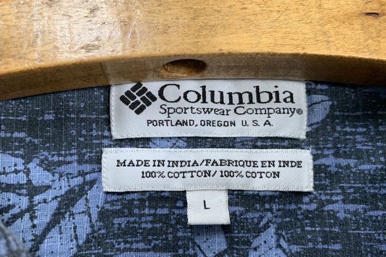 お歳暮 人気 オシャレ 90sビンテージColumbiaコロンビアインド綿ハワイアン風総柄 半袖シャツ