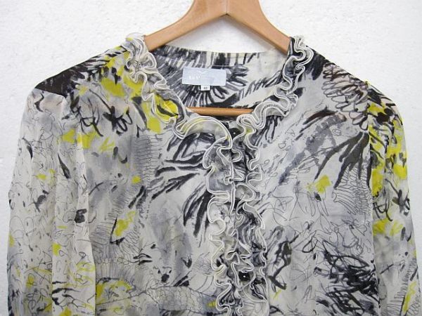 【美品】La Mouette 絹 シルク100％ 長袖 シャツ ブラウス カットソー フリル シフォン生地 レディース Lサイズ40 ■L27235SSS23-10-3_画像2