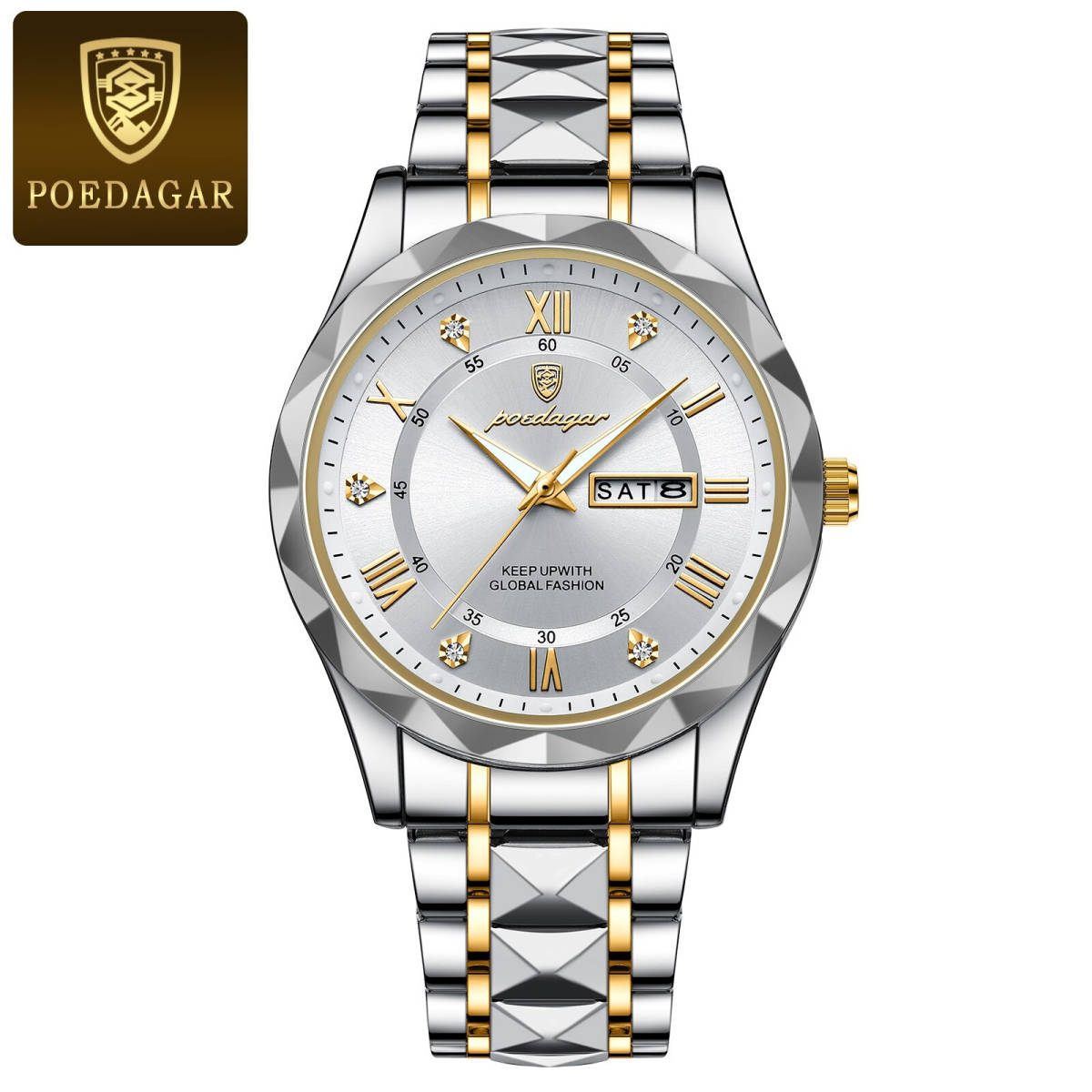 【Gold White】メンズ高品質腕時計 海外人気ブランド Podedagar 防水 カレンダー クォーツ式 モデル615_画像1
