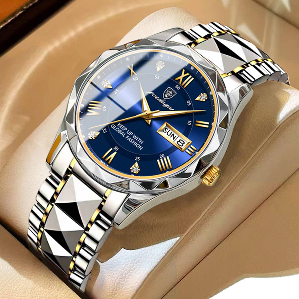 【Gold White】メンズ高品質腕時計 海外人気ブランド Podedagar 防水 カレンダー クォーツ式 モデル615_画像6